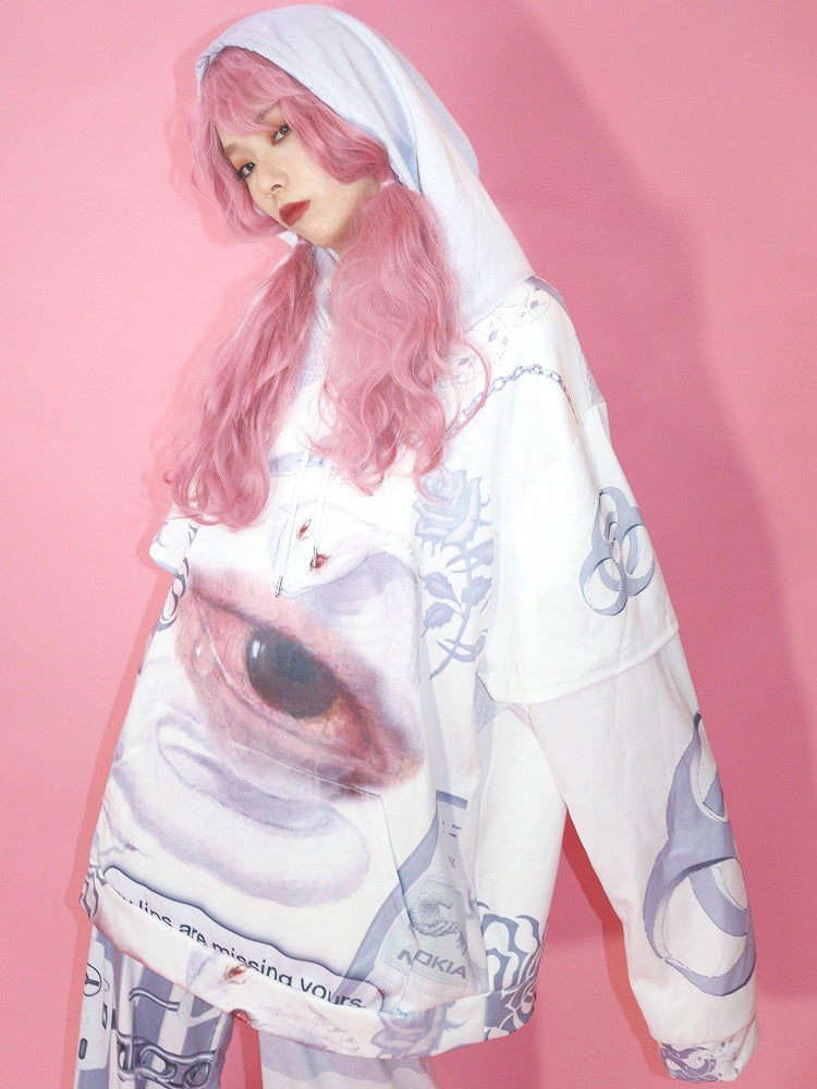 Guro White Print Kawaii And Eye Snake Hoodie