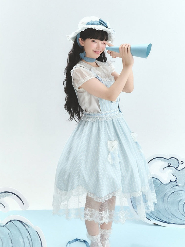 Summer Beach Blue White Lace Overlay Lolita Dress - Liz Bird