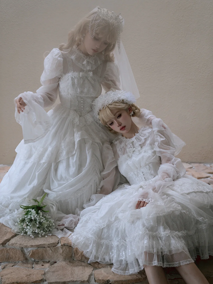 White Basque Waist Shiro Dress Drawstring Skirt Hanayome Lolita Long Sleeves One Piece