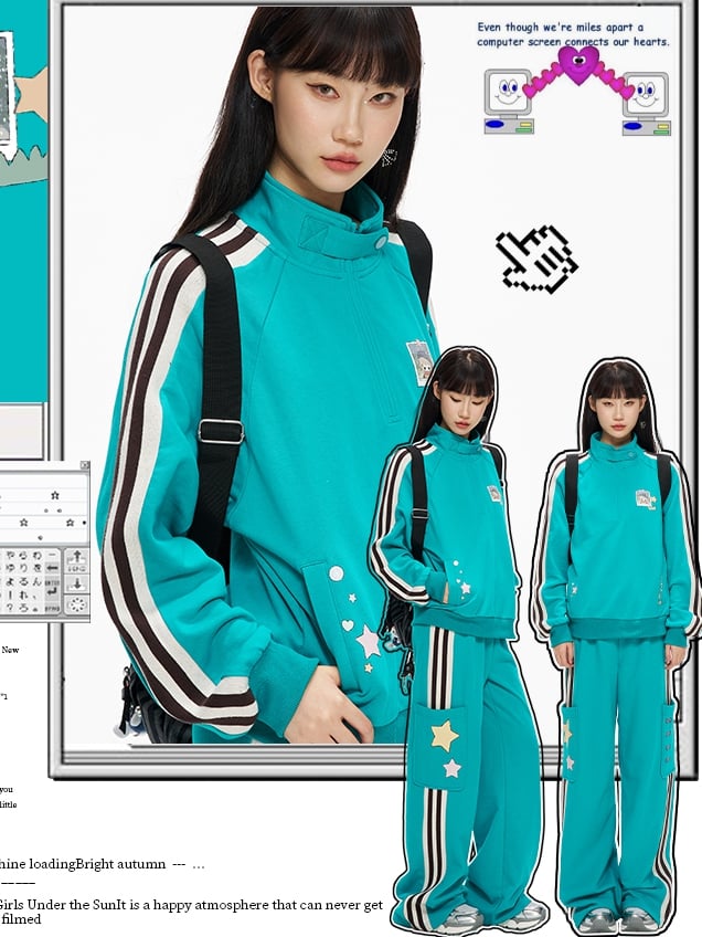 Blaues, sportliches Sweatshirt mit hohem Kragen