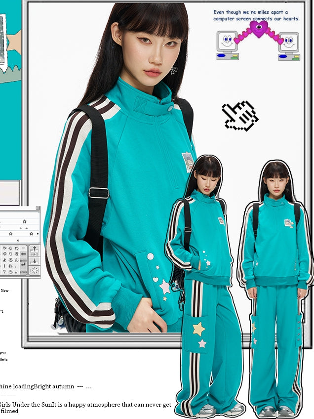 Stripes with Sweatshirt Neck Blue High Side Sporty