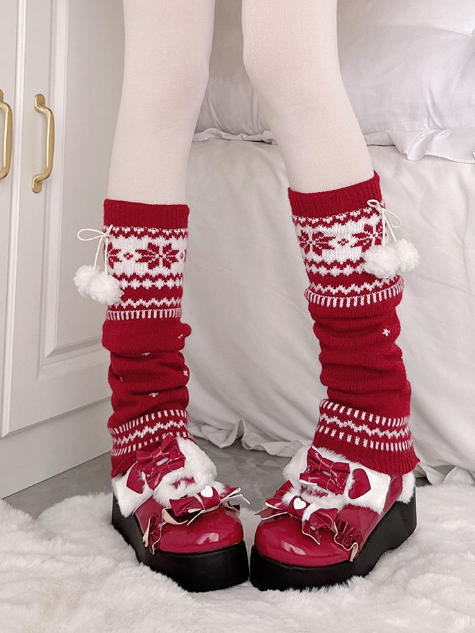 Pattern Decorations Red Snowflake Warmers Leg Pom-pom with Knitted