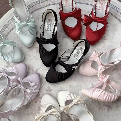 Black Elegant Shoes Decorative - Bow in Satin High-heel