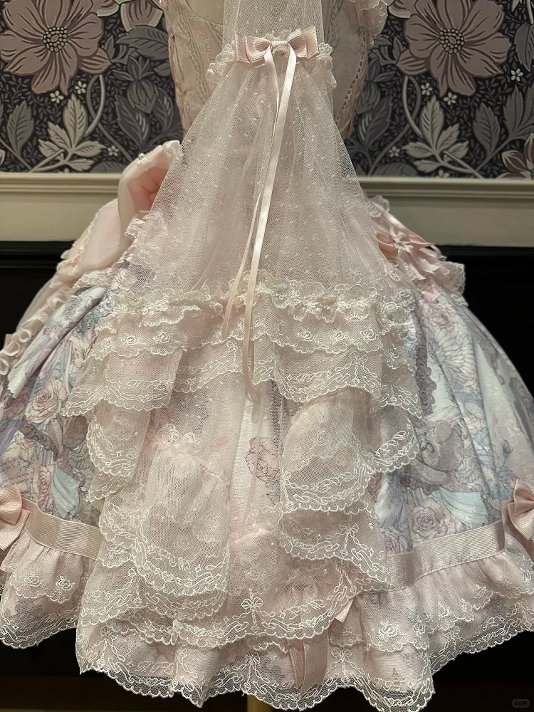 Sleeves Lolita Bell Sheer Lace-Trimmed Cuffs Top with Pink