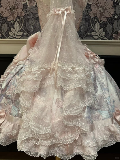 Sleeves Lolita Bell Sheer Lace-Trimmed Cuffs Top with Pink