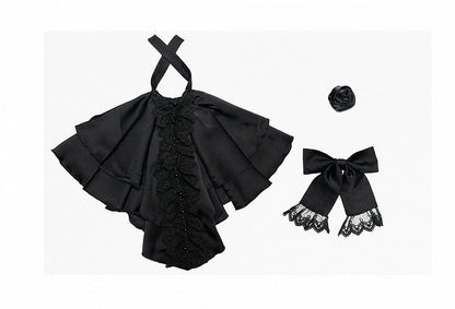 Schwarzes Ouji Fashion Lolita Langarmhemd mit Jabot-Krawatte und Fliege
