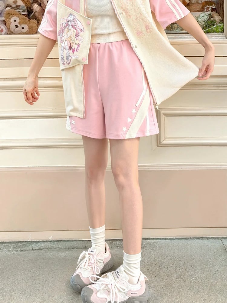 Rosafarbene, lockere Shorts mit elastischer Taille