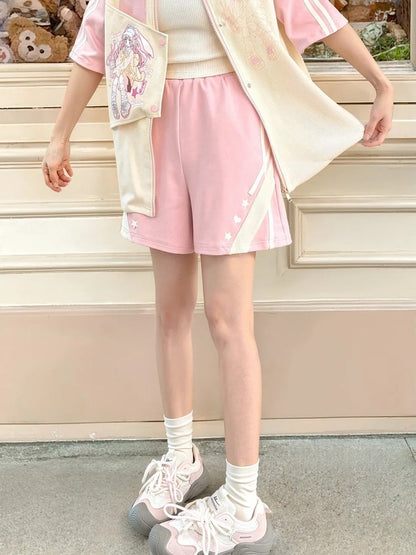 Rosafarbene, lockere Shorts mit elastischer Taille