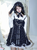 Dress Choker Star Oversized Matching with Tiered Navy Slip Bow White Kawaii Blue Print