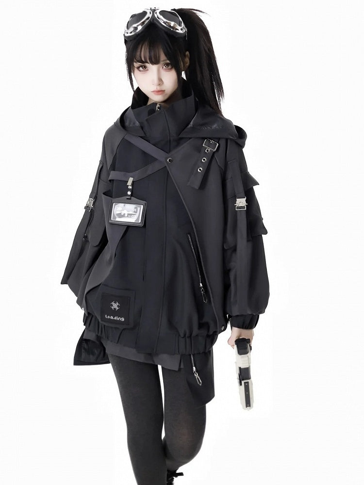 ブラックバックルストラップサイバーパンクスカート