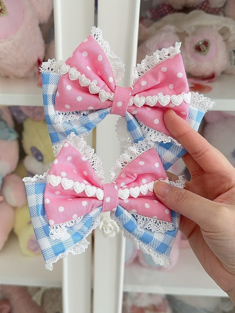 Plaid Polka-dot Lace Pattern Bowknot 5 Trim Color Hairclip Options And