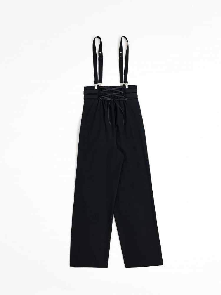 Black High-Waist Ouji Pants with Zip, Buckle Straps, and Shoulder Clips - DevilInspired Exclusive Collection