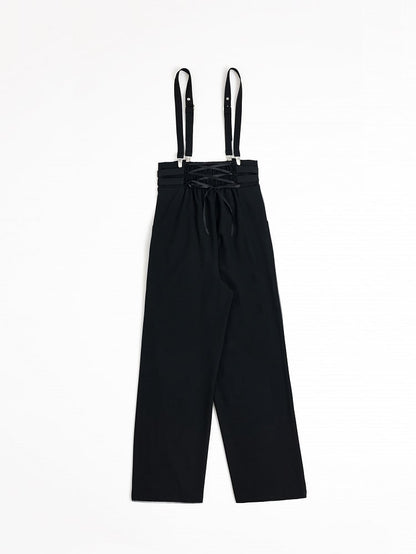 Black High-Waist Ouji Pants with Zip, Buckle Straps, and Shoulder Clips - DevilInspired Exclusive Collection