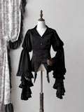 Schwarz / Dunkelblaues Aristocrat Gothic Hemd mit langen Glockenärmeln