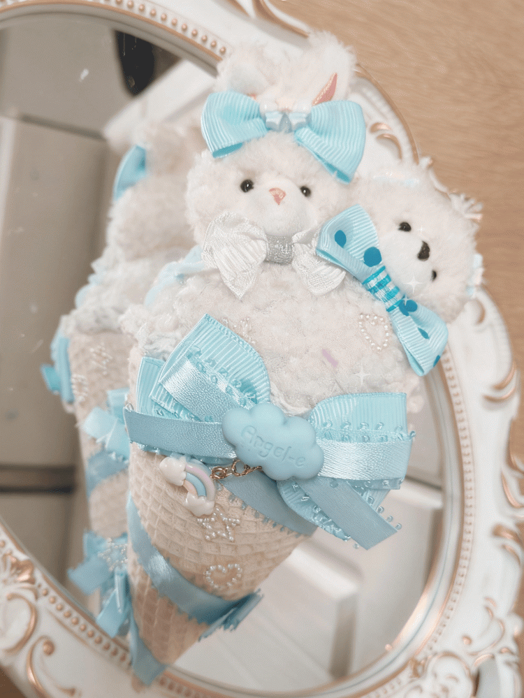 Bunny Lolita Large Hairclip/Brooch Ice Bear Brown/Blue Cream Sweet