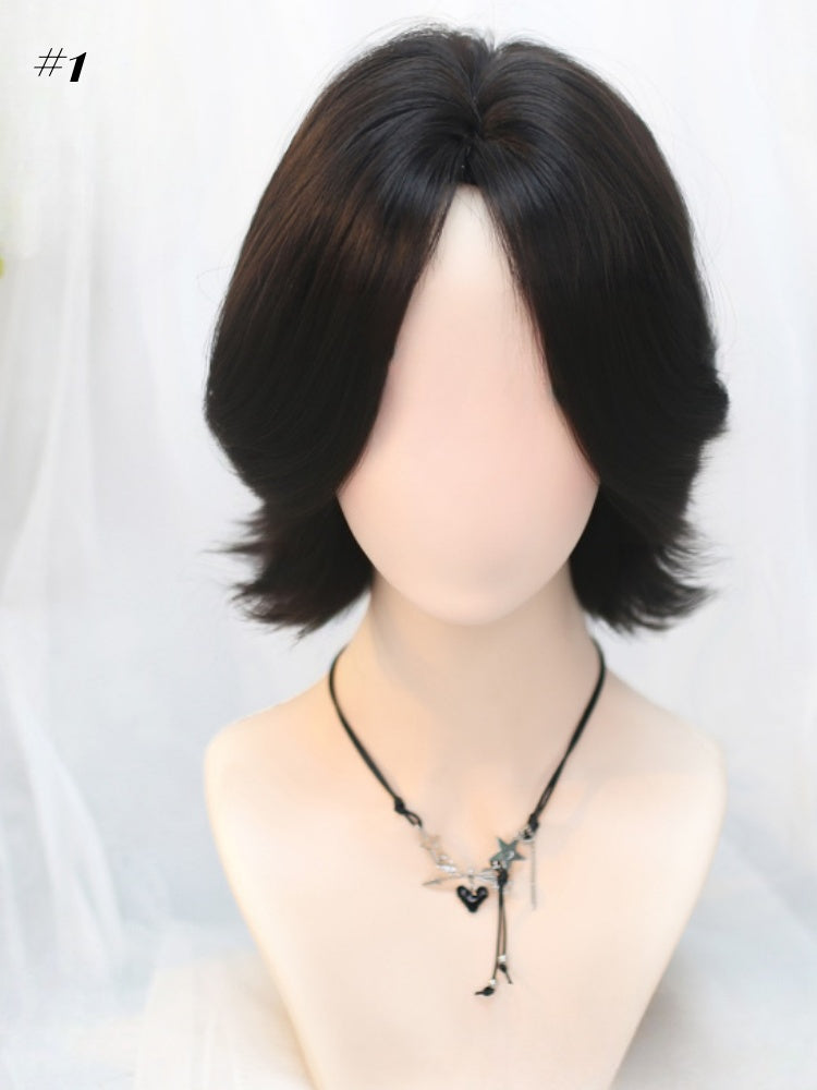 Black Tea Shoulder Length Wig with Curtain/Air Bangs