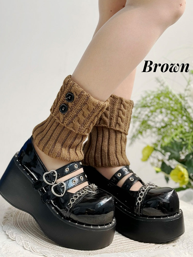 ホワイトボタンニットレッグウォーマー