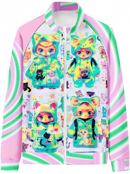 PinkGreen Cat Jacket Print Y2K