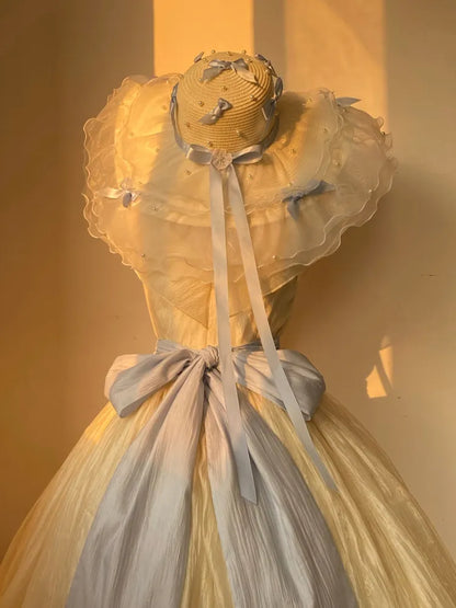 and Straw Bows Blue Hat Bead Yellow Details Large