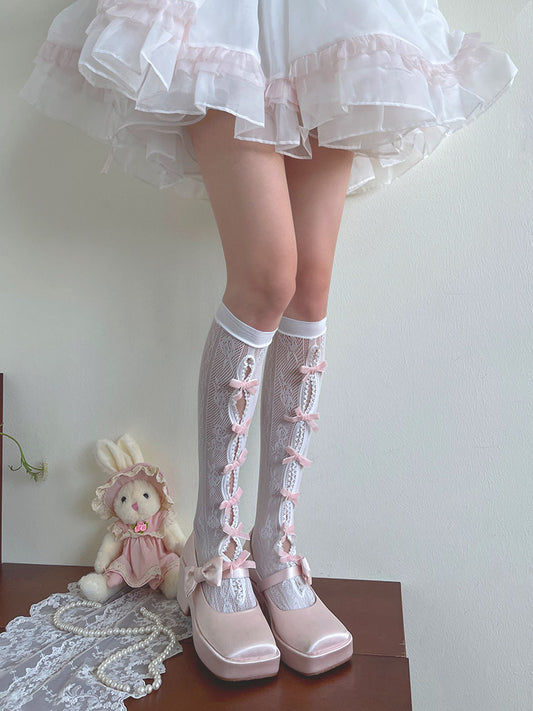 Floral Color Underknee with Options Design Bowknot Pattern 19 Cut-out Stockings