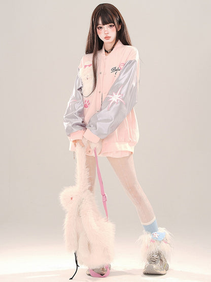 ブルー/ピンクのかわいい子犬の野球ジャケット