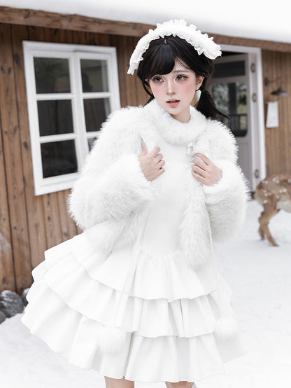 Lolita Fluffy White Coat Quilted Winter