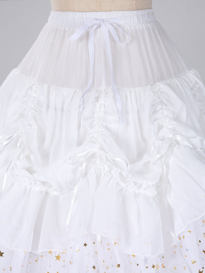 長さのあるフィッシュボーン型のキラキラ輝く星がゴージャスなホワイト/ベージュ/ブラックの調節可能なペチコート