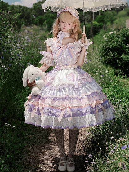 Taro Rock Sweet Paste Akzente JSK Lolita Lila Tiered Cake Bow Set Voll