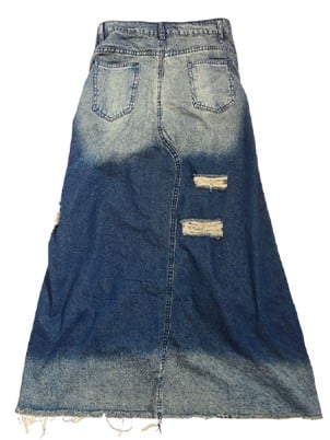 Accents Distressed Skirt Chain Maxi with Slit Blue Denim