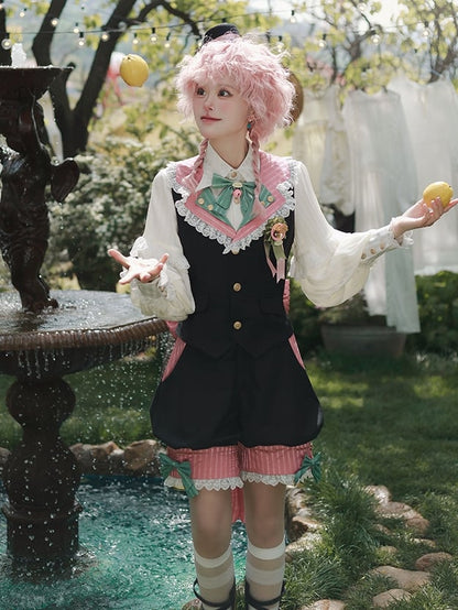 Circus Pink Waist Waistcoat Vibes Lolita Shorts Collar + High Black and Ouji Knickerbockers Blazer