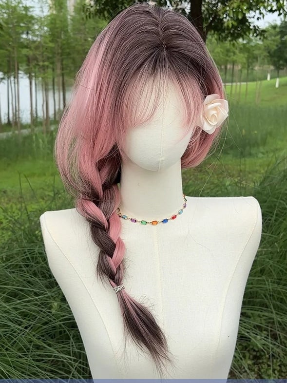 3 Optionen Lange glatte Kunsthaarperücke mit Pony