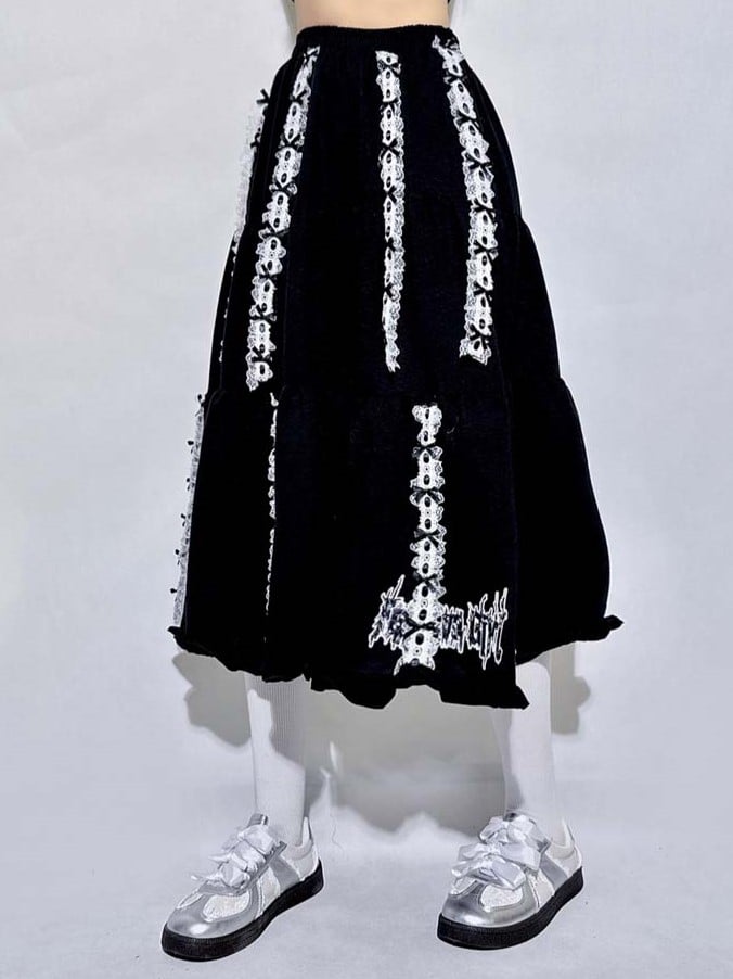 and with Black Foldable Lining Gothic Skirt Length Adjustable Built-In
