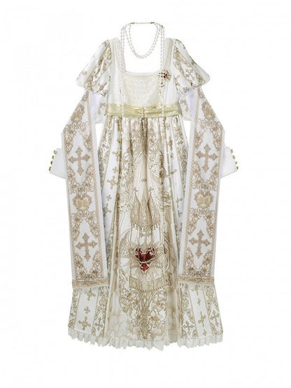 Gold Cross Pattern Gothic Lolita Empire Dress Set - Unknown Star