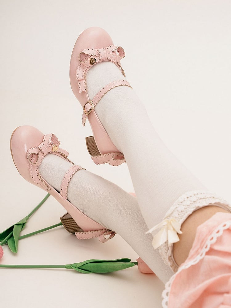 Mary Decorated Top Heart Bow Janes at Pink