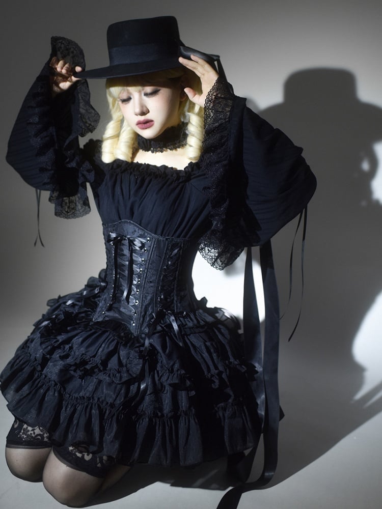 Lolita Lace-up Black Details Gothic Boned Corset