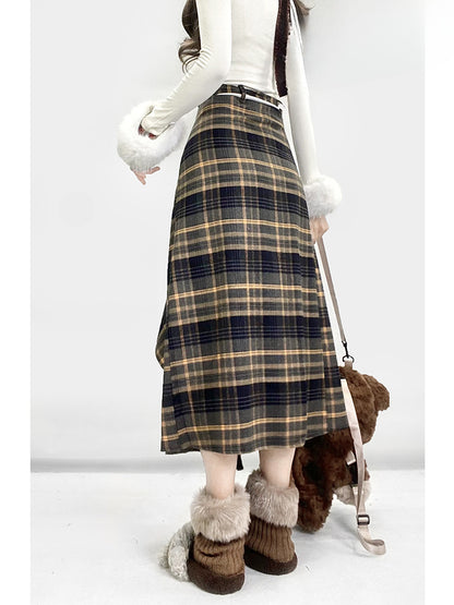 Black and Yellow Plaid Midi Length Vintage Skirt