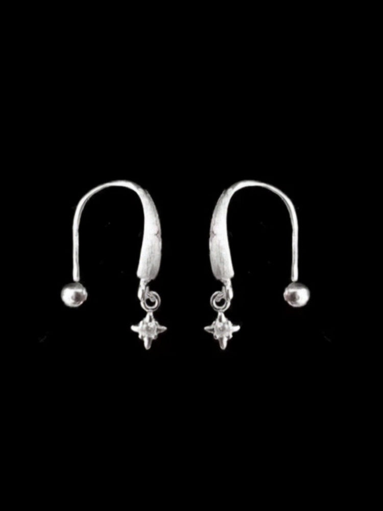 Silver Star Pendant Earrings with Rhinestone Details - Insomnia Artist