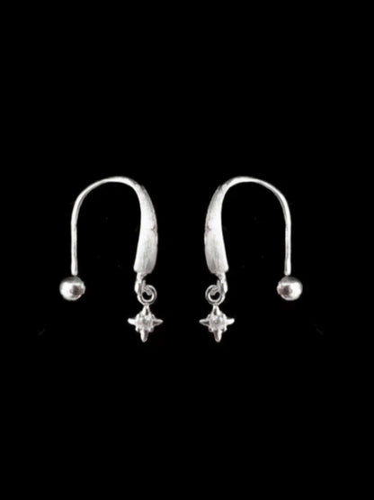 Silver Star Pendant Earrings with Rhinestone Details - Insomnia Artist