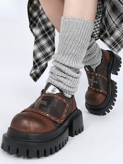 Brown with Shoes - Cross Fashion Chunky Platform Millard Applique