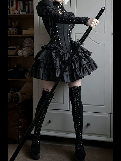 Cropped Lace-Up Bolero in Black - Moonveil Manuscript