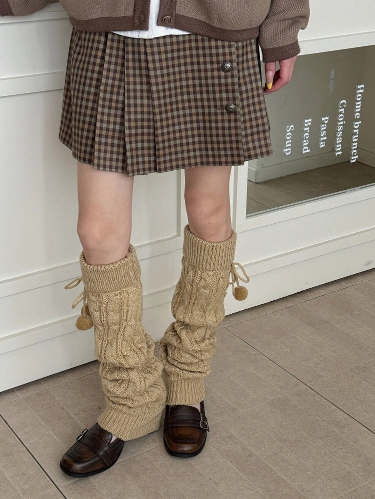 with Pom-Pom Ties Cable Leg Warmers Knit