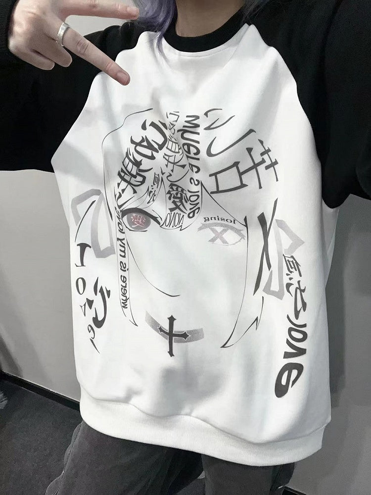Black and White Colorblock Graphic Sweatshirt