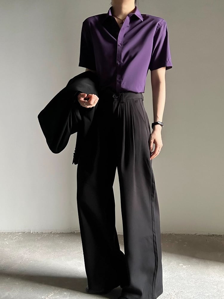 Ouji Lolita Button with Collar Purple Shirt Short-Sleeve Pointed