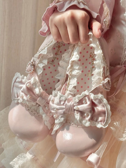 - Hem Lolita Pink Trim Lace Mid-heel Scalloped Shoes Sweet