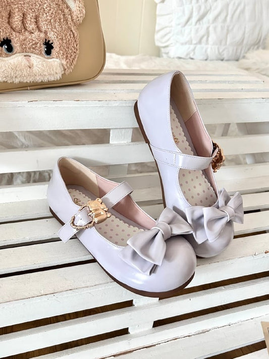 リボン付きロリータスイートハートベアフラットトップバックルハグパープル