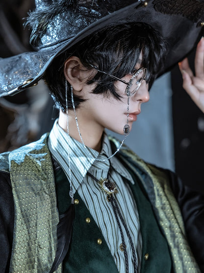 And Eyeglass Charm Black Transparent Chains Feather Steampunk Rhinestone