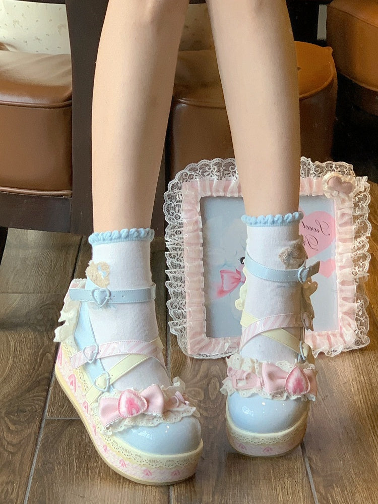 Strawberry Jane Lolita Mary Sea Shoes Salt Blue Platforms Cake Accents Sweet Bow