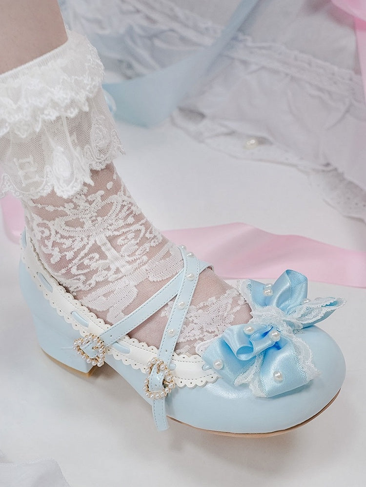 Blue Lolita Embellishments Bead in - Mid-heel Janes PU Mary Elegant