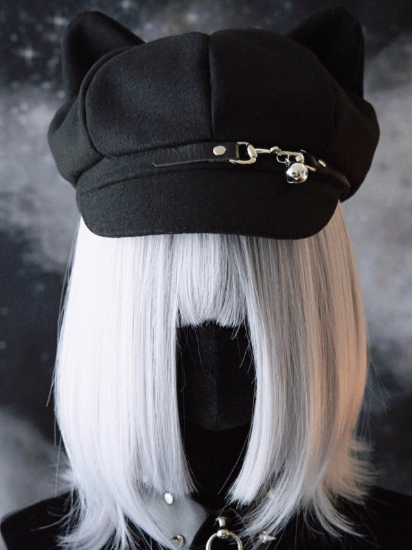 Hat Cat Buckle Ear Black Design Gothic Bell Charm Beret