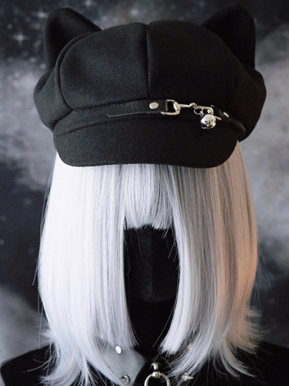 Hat Cat Buckle Ear Black Design Gothic Bell Charm Beret